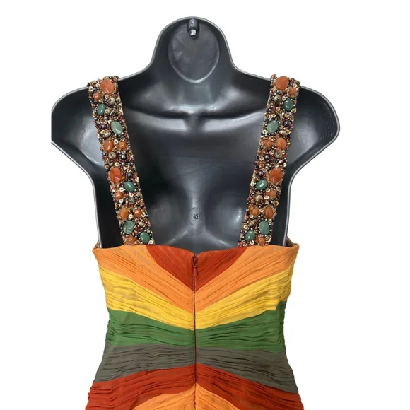 NWT Mandalay 100% Silk Mylticolored Midi Dress w/Gemstone&Beaded embellishment 4 - Picture 9 of 13